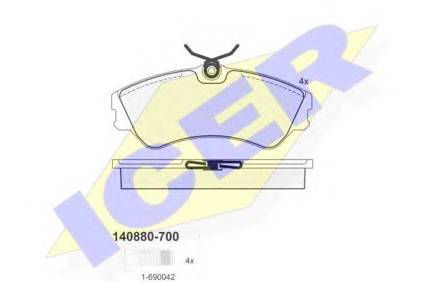 Комплект тормозных колодок, дисковый тормоз ICER 140880-700
