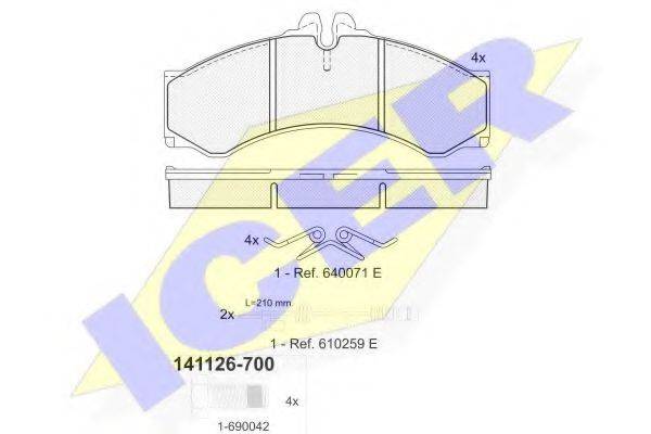 Комплект тормозных колодок, дисковый тормоз ICER 141126-700