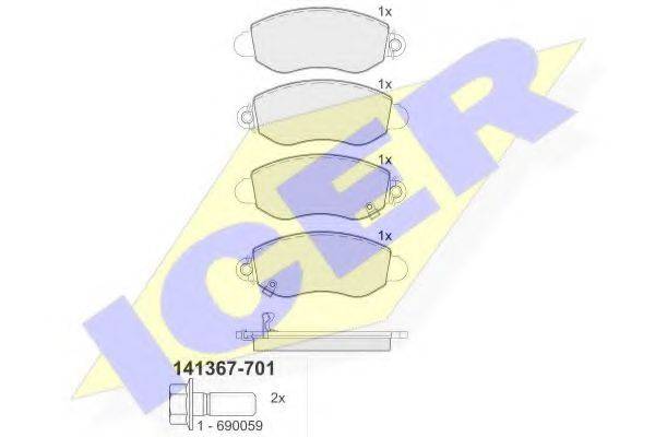 Комплект гальмівних колодок, дискове гальмо ICER 141367-701