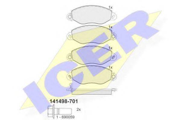 Комплект тормозных колодок, дисковый тормоз ICER 141498-701