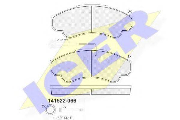 Комплект тормозных колодок, дисковый тормоз ICER 141522