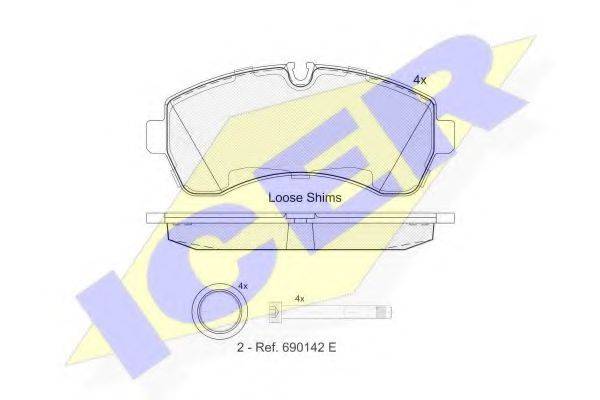 Комплект тормозных колодок, дисковый тормоз ICER 141785