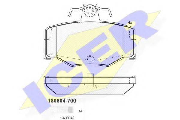 Комплект тормозных колодок, дисковый тормоз ICER 180804-700