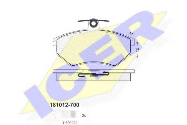 Комплект тормозных колодок, дисковый тормоз ICER 181012-700