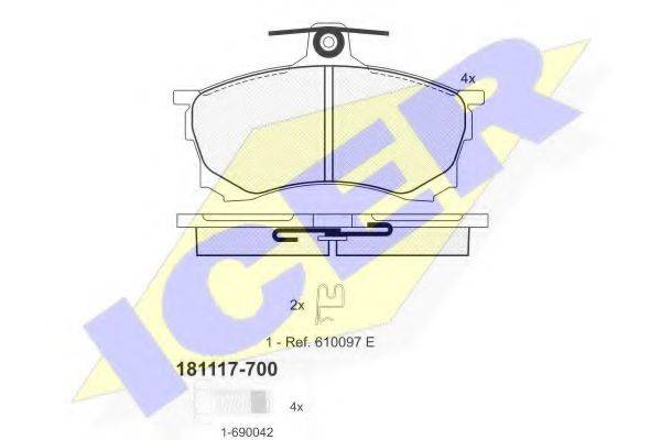 Комплект тормозных колодок, дисковый тормоз ICER 181117-700