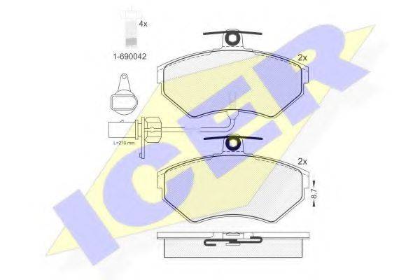Комплект гальмівних колодок, дискове гальмо ICER 181157-203