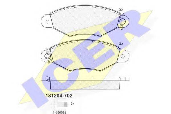 Комплект тормозных колодок, дисковый тормоз ICER 181204-702