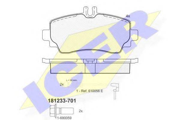 Комплект тормозных колодок, дисковый тормоз ICER 181233-701