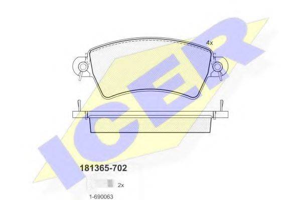 Комплект гальмівних колодок, дискове гальмо ICER 181365-702
