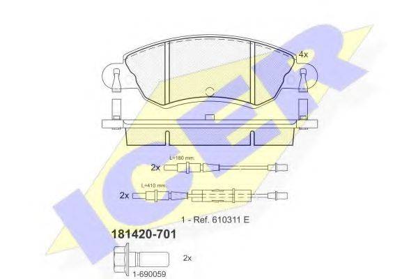 Комплект тормозных колодок, дисковый тормоз ICER 181420-701