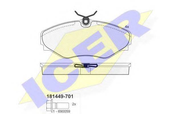 Комплект тормозных колодок, дисковый тормоз ICER 181449-701