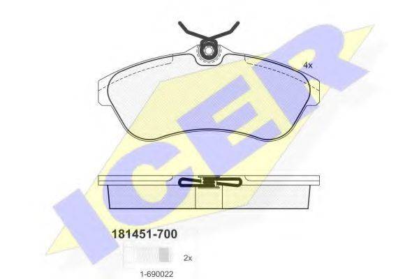 Комплект тормозных колодок, дисковый тормоз ICER 181451-700