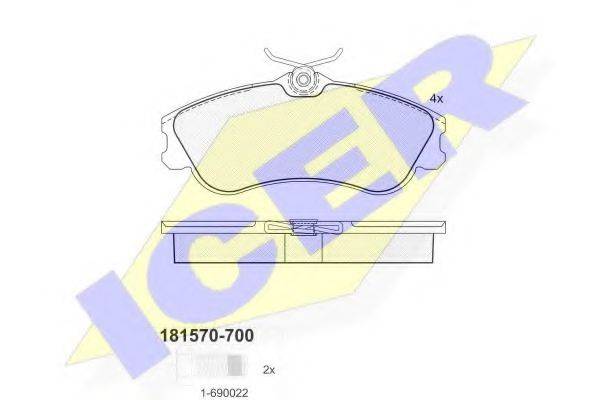 Комплект гальмівних колодок, дискове гальмо ICER 181570-700