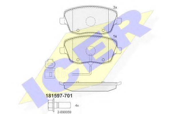 Комплект гальмівних колодок, дискове гальмо ICER 181597-701