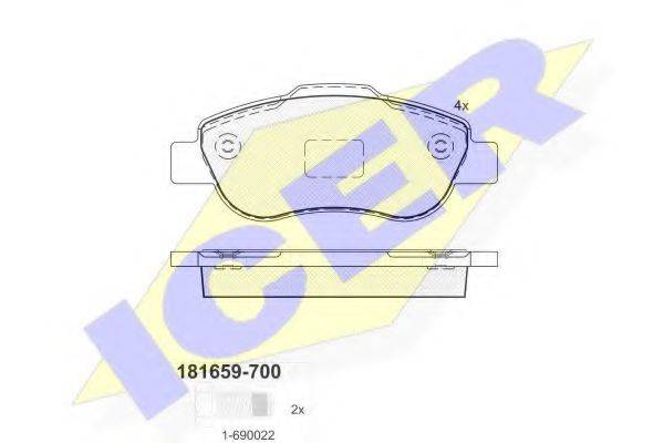 Комплект тормозных колодок, дисковый тормоз ICER 181659-700
