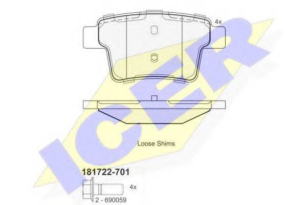 Комплект тормозных колодок, дисковый тормоз ICER 181722-701