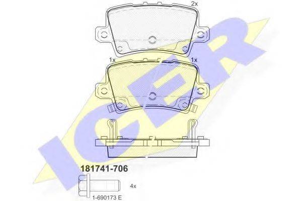 Комплект тормозных колодок, дисковый тормоз ICER 181741-706
