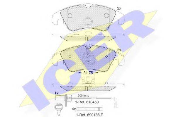 Комплект тормозных колодок, дисковый тормоз ICER 181862