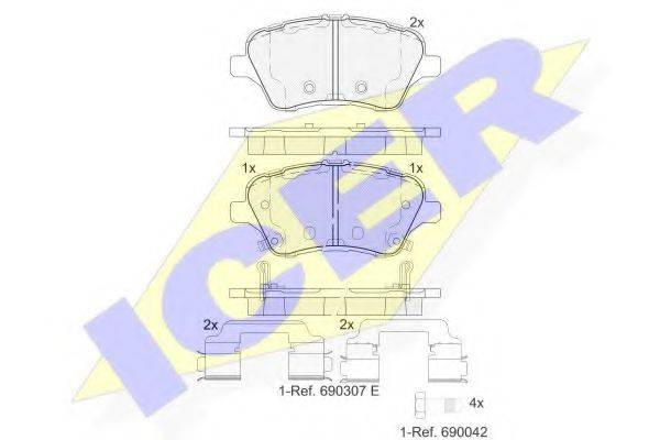 Комплект тормозных колодок, дисковый тормоз ICER 182108-203