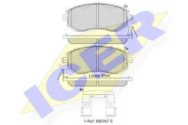 Комплект тормозных колодок, дисковый тормоз ICER 182199