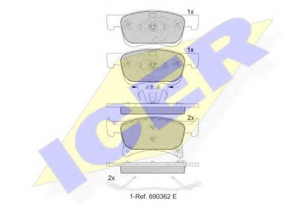 Комплект тормозных колодок, дисковый тормоз ICER 182221