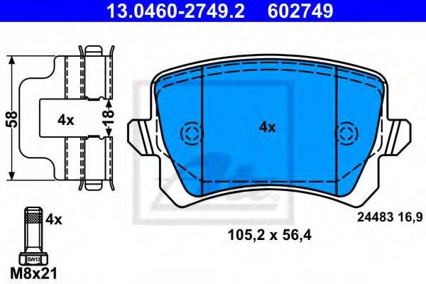 Комплект тормозных колодок, дисковый тормоз ATE 13.0460-2749.2