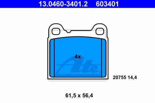 Комплект тормозных колодок, дисковый тормоз ATE 13.0460-3401.2