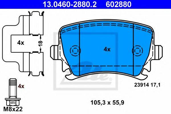Комплект тормозных колодок, дисковый тормоз ATE 13.0460-2880.2