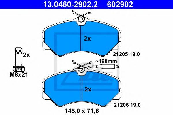 Комплект гальмівних колодок, дискове гальмо ATE 13.0460-2902.2