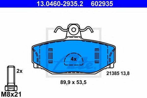 Комплект тормозных колодок, дисковый тормоз ATE 13.0460-2935.2