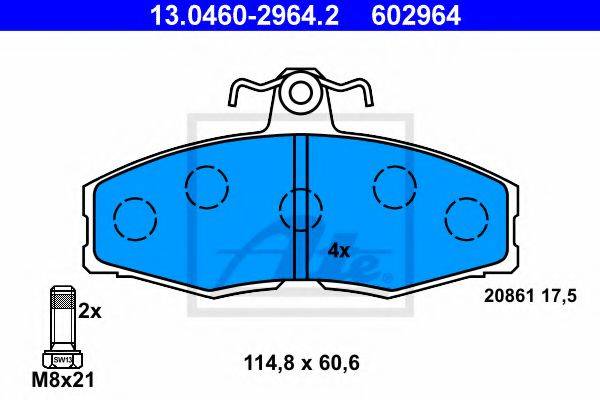 Комплект тормозных колодок, дисковый тормоз ATE 13.0460-2964.2