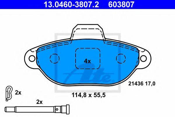 Комплект тормозных колодок, дисковый тормоз ATE 13.0460-3807.2