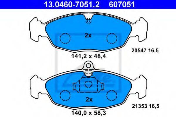 Комплект тормозных колодок, дисковый тормоз ATE 13.0460-7051.2