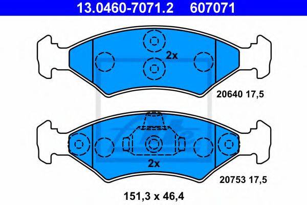 Комплект тормозных колодок, дисковый тормоз ATE 13.0460-7071.2