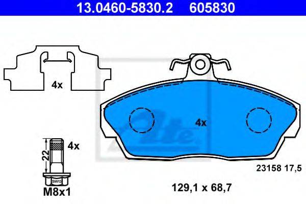 Комплект тормозных колодок, дисковый тормоз ATE 13.0460-5830.2