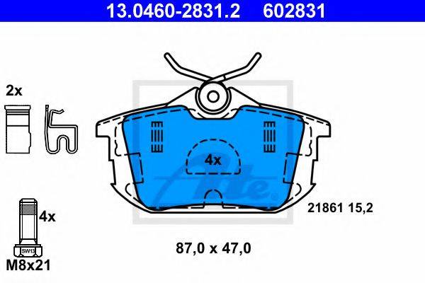 Комплект тормозных колодок, дисковый тормоз ATE 13.0460-2831.2