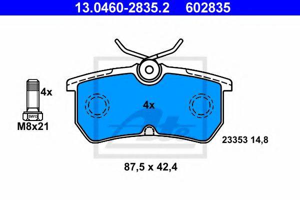 Комплект тормозных колодок, дисковый тормоз ATE 13.0460-2835.2