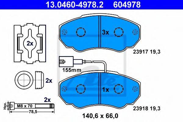 Комплект тормозных колодок, дисковый тормоз ATE 13.0460-4978.2