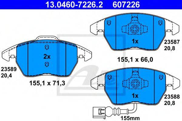 Комплект тормозных колодок, дисковый тормоз ATE 13.0460-7226.2