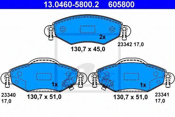 Комплект тормозных колодок, дисковый тормоз ATE 13.0460-5800.2