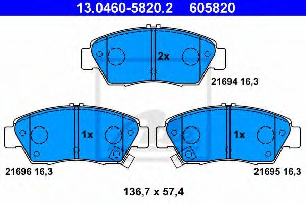 Комплект тормозных колодок, дисковый тормоз ATE 13.0460-5820.2