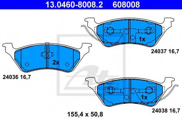 Комплект тормозных колодок, дисковый тормоз ATE 13.0460-8008.2