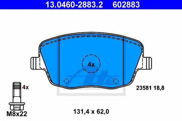 Комплект тормозных колодок, дисковый тормоз ATE 13.0460-2883.2