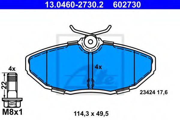 Комплект тормозных колодок, дисковый тормоз ATE 13.0460-2730.2