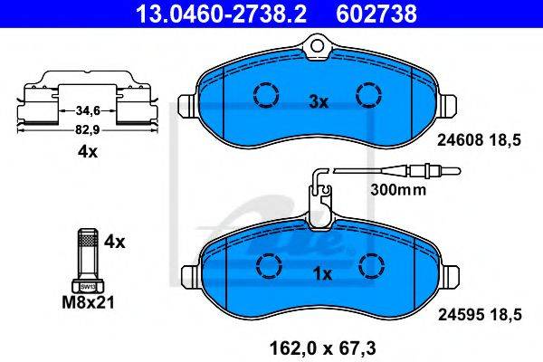 Комплект тормозных колодок, дисковый тормоз ATE 13.0460-2738.2