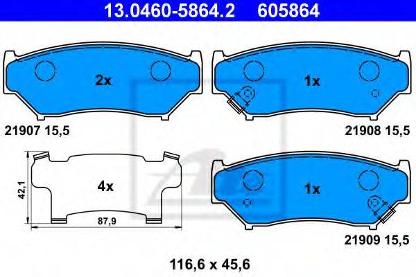 Комплект тормозных колодок, дисковый тормоз ATE 13.0460-5864.2
