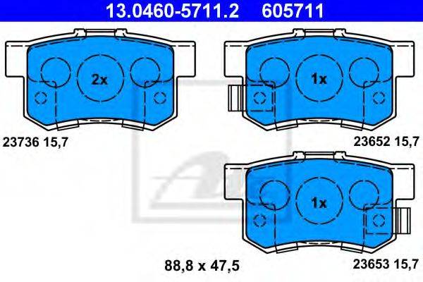 Комплект гальмівних колодок, дискове гальмо ATE 13.0460-5711.2