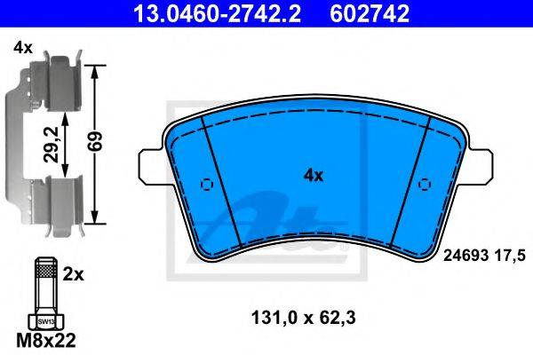 Комплект тормозных колодок, дисковый тормоз ATE 13.0460-2742.2