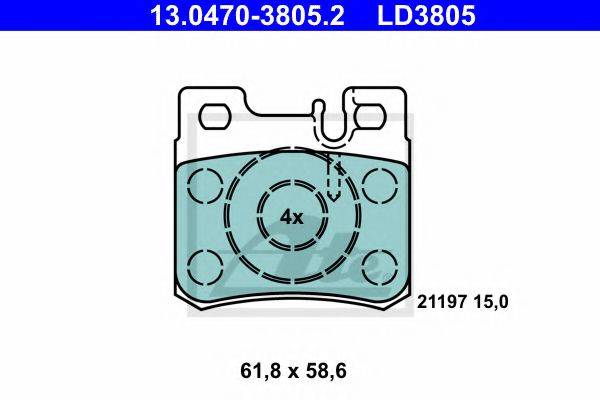 Комплект гальмівних колодок, дискове гальмо ATE 13.0470-3805.2