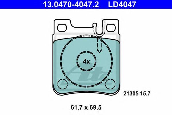 Комплект гальмівних колодок, дискове гальмо ATE 13.0470-4047.2